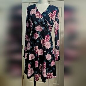 SO Wrap Bodice Skater Romantic Floral Fairycore Dress Sz Medium